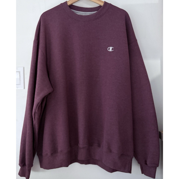 Champion Eco Authentic Crewneck Sweatshirt XXL Burgundy Fleece Pullover Logo - Picture 1 of 9
